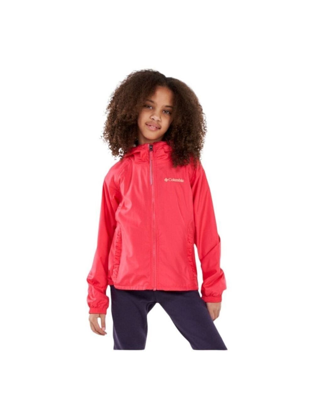 Columbia Girls Full Zip Hooded Pink Windbreaker Jacket Size Large